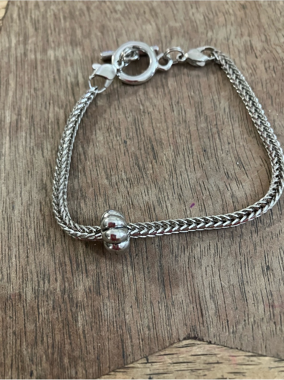 Sterling Silver Braided Chain Bracelet with Bead Accent and Toggle clasp